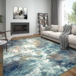 Detroit Abstract Aqua 8 ft. x 10 ft. Indoor Area Rug by Tayse Rugs -Malibu Wide Plank Shop aqua tayse rugs area rugs dtr1519 8x10 44 1000