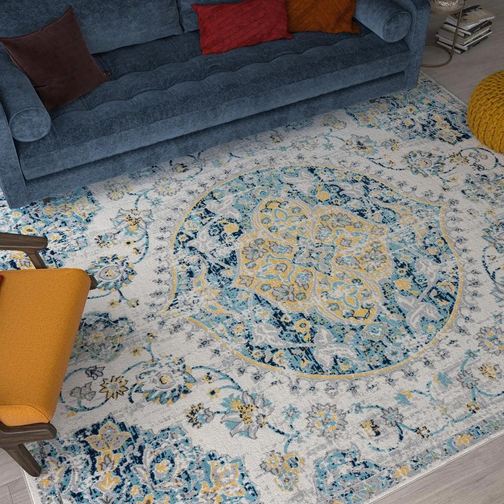 Dynamic Medallion Aqua 8 ft. x 10 ft. Indoor Area Rug by Tayse Rugs 9 Dynamic Medallion Aqua 8 ft. x 10 ft. Indoor Area Rug by Tayse Rugs - Image 7