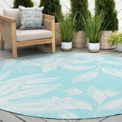 Eco Floral Aqua 8 ft. Round Indoor/Outdoor Area Rug by Tayse Rugs -Malibu Wide Plank Shop aqua tayse rugs area rugs eco1706 8rnd 31 1000