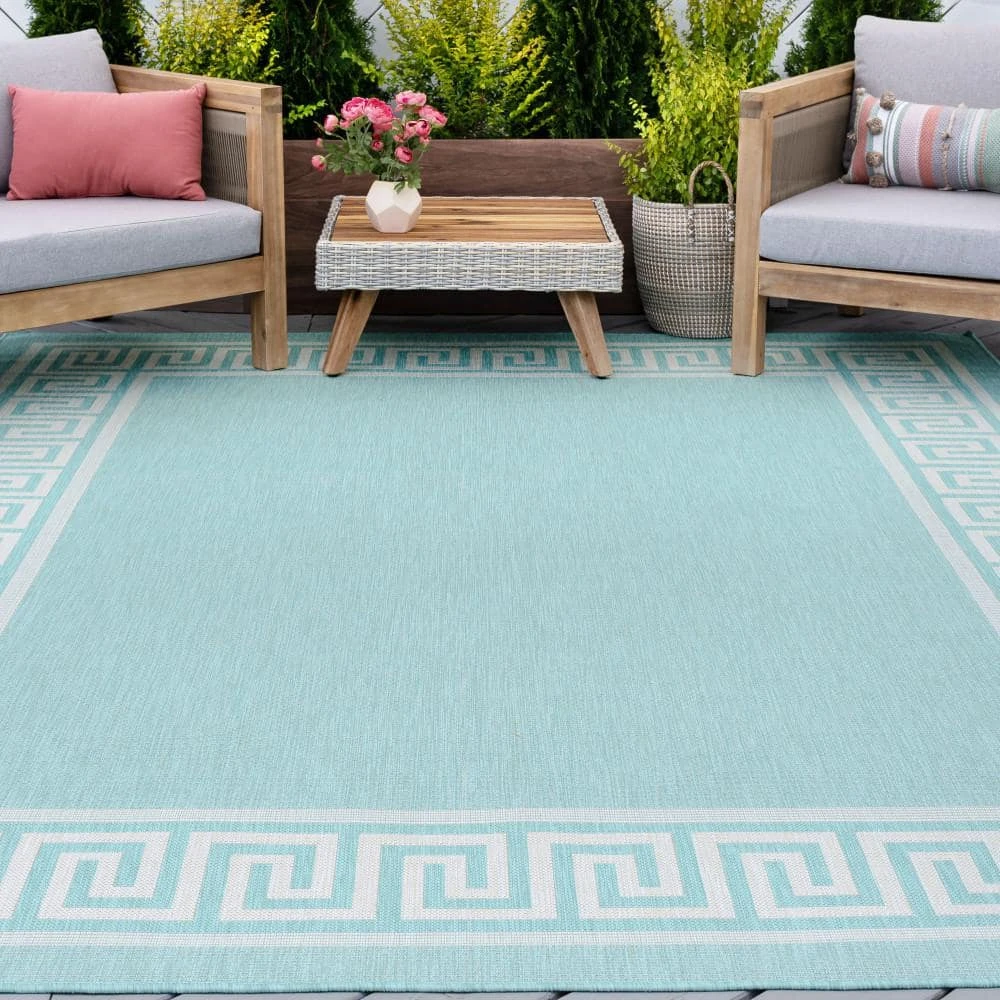 Eco Greek Key Aqua 8 ft. x 10 ft. Indoor/Outdoor Area Rug by Tayse Rugs 9 Eco Greek Key Aqua 8 ft. x 10 ft. Indoor/Outdoor Area Rug by Tayse Rugs - Image 7