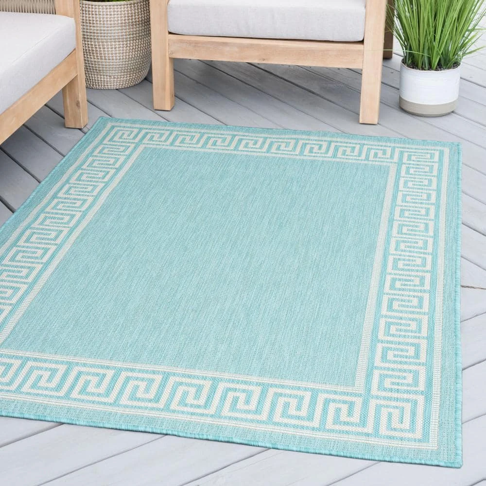 Eco Greek Key Aqua 8 ft. x 10 ft. Indoor/Outdoor Area Rug by Tayse Rugs 8 Eco Greek Key Aqua 8 ft. x 10 ft. Indoor/Outdoor Area Rug by Tayse Rugs - Image 6