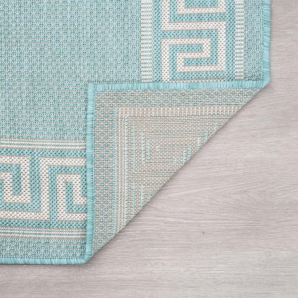 Eco Greek Key Aqua 8 ft. x 10 ft. Indoor/Outdoor Area Rug by Tayse Rugs 6 Eco Greek Key Aqua 8 ft. x 10 ft. Indoor/Outdoor Area Rug by Tayse Rugs - Image 4