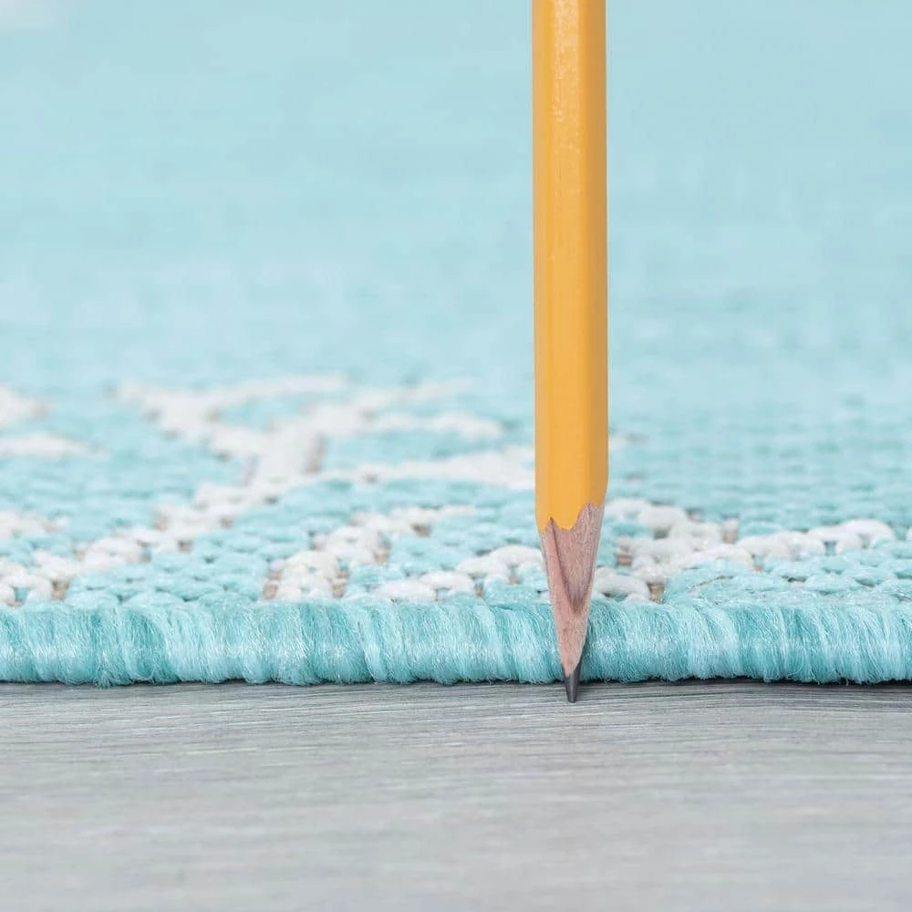 Eco Greek Key Aqua 8 ft. x 10 ft. Indoor/Outdoor Area Rug by Tayse Rugs 4 Eco Greek Key Aqua 8 ft. x 10 ft. Indoor/Outdoor Area Rug by Tayse Rugs - Image 2