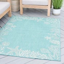 Eco Coastal Aqua 4 ft. x 6 ft. Indoor/Outdoor Area Rug by Tayse Rugs -Malibu Wide Plank Shop aqua tayse rugs outdoor rugs eco1506 4x6 44 1000