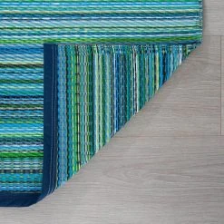 Sunset Stripe Aqua 9 ft. x 12 ft. Indoor/Outdoor Area Rug by Tayse Rugs -Malibu Wide Plank Shop aqua tayse rugs outdoor rugs sun1401 9x12 1f 1000