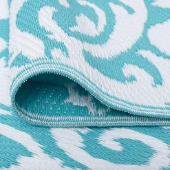 Sunset Scroll Aqua 4 ft. x 6 ft. Indoor/Outdoor Area Rug by Tayse Rugs -Malibu Wide Plank Shop aqua tayse rugs outdoor rugs sun1601 4x6 1f 1000