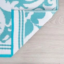 Sunset Scroll Aqua 6 ft. x 9 ft. Indoor/Outdoor Area Rug by Tayse Rugs -Malibu Wide Plank Shop aqua tayse rugs outdoor rugs sun1601 6x9 4f 1000