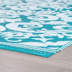 Sunset Scroll Aqua 6 ft. x 9 ft. Indoor/Outdoor Area Rug by Tayse Rugs -Malibu Wide Plank Shop aqua tayse rugs outdoor rugs sun1601 6x9 c3 1000