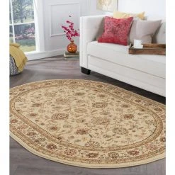 Elegance Floral Beige 7 ft. x 10ft. Oval Indoor Area Rug by Tayse Rugs -Malibu Wide Plank Shop beige tayse rugs area rugs 5142 ivory 7x10 oval 31 1000