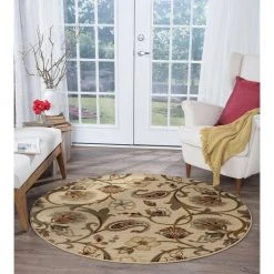 Impressions Floral Beige 8 ft. Round Indoor Area Rug by Tayse Rugs -Malibu Wide Plank Shop beige tayse rugs area rugs imp7772 8rnd 31 1000