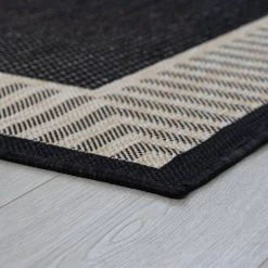 Eco Striped Border Black 4 ft. x 6 ft. Indoor/Outdoor Area Rug by Tayse Rugs -Malibu Wide Plank Shop black tayse rugs outdoor rugs eco1100 4x6 4f 1000