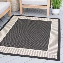 Eco Striped Border Black 5 ft. x 8 ft. Indoor/Outdoor Area Rug by Tayse Rugs -Malibu Wide Plank Shop black tayse rugs outdoor rugs eco1100 5x8 44 1000