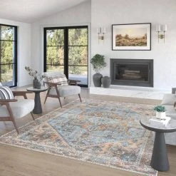 Parker Persian Blue 8 ft. x 10 ft. Machine Washable Indoor Area Rug by Tayse Rugs -Malibu Wide Plank Shop blue tayse rugs area rugs prk1606 8x10 44 1000