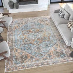Parker Persian Blue 8 ft. x 10 ft. Machine Washable Indoor Area Rug by Tayse Rugs -Malibu Wide Plank Shop blue tayse rugs area rugs prk1606 8x10 fa 1000
