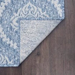 Denver Damask Blue 9 ft. x 12 ft. Indoor/Outdoor Area Rug by Tayse Rugs -Malibu Wide Plank Shop blue tayse rugs outdoor rugs den1101 9x12 1f 1000