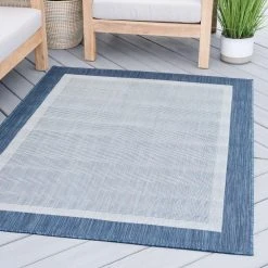 Eco Solid Border Blue 3 ft. x 10 ft. Indoor/Outdoor Runner Rug by Tayse Rugs -Malibu Wide Plank Shop blue tayse rugs outdoor rugs eco1202 3x10 44 1000