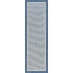 Eco Solid Border Blue 3 ft. x 10 ft. Indoor/Outdoor Runner Rug by Tayse Rugs