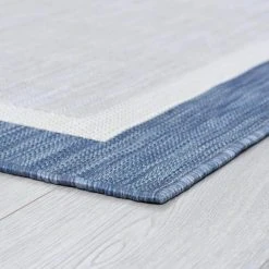 Eco Solid Border Blue 3 ft. x 10 ft. Indoor/Outdoor Runner Rug by Tayse Rugs -Malibu Wide Plank Shop blue tayse rugs outdoor rugs eco1202 3x10 c3 1000