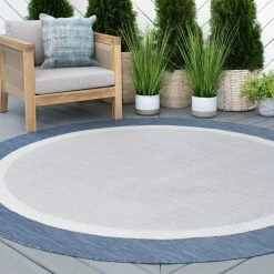 Eco Solid Border Blue 6 ft. Round Indoor/Outdoor Area Rug by Tayse Rugs -Malibu Wide Plank Shop blue tayse rugs outdoor rugs eco1202 6rnd 31 1000