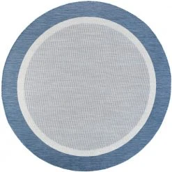 Eco Solid Border Blue 6 ft. Round Indoor/Outdoor Area Rug by Tayse Rugs