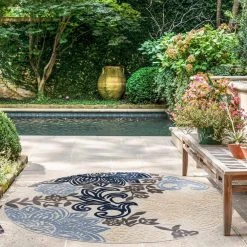 Oasis Floral Blue 8 ft. Round Indoor/Outdoor Area Rug by Tayse Rugs -Malibu Wide Plank Shop blue tayse rugs outdoor rugs oas1306 8rnd 31 1000