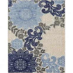 Oasis Floral Blue 8 ft. x 10 ft. Indoor/Outdoor Area Rug by Tayse Rugs