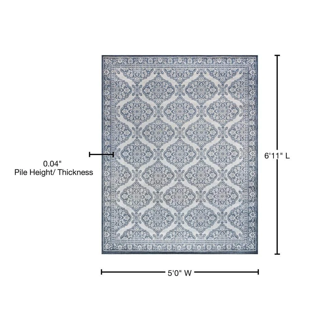 Vista Floral Blue 5 ft. x 7 ft. Indoor/Outdoor Area Rug by Tayse Rugs 9 Vista Floral Blue 5 ft. x 7 ft. Indoor/Outdoor Area Rug by Tayse Rugs - Image 7