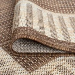 Eco Striped Border Brown 3 ft. x 10 ft. Indoor/Outdoor Runner Rug by Tayse Rugs -Malibu Wide Plank Shop brown tayse rugs area rugs eco1103 3x10 1f 1000