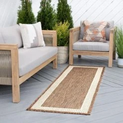 Eco Striped Border Brown 3 ft. x 10 ft. Indoor/Outdoor Runner Rug by Tayse Rugs -Malibu Wide Plank Shop brown tayse rugs area rugs eco1103 3x10 31 1000
