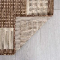 Eco Striped Border Brown 3 ft. x 10 ft. Indoor/Outdoor Runner Rug by Tayse Rugs -Malibu Wide Plank Shop brown tayse rugs area rugs eco1103 3x10 4f 1000