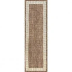 Eco Striped Border Brown 3 ft. x 10 ft. Indoor/Outdoor Runner Rug by Tayse Rugs