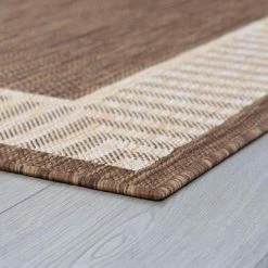 Eco Striped Border Brown 3 ft. x 10 ft. Indoor/Outdoor Runner Rug by Tayse Rugs -Malibu Wide Plank Shop brown tayse rugs area rugs eco1103 3x10 c3 1000