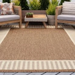 Eco Striped Border Brown 4 ft. x 6 ft. Indoor/Outdoor Area Rug by Tayse Rugs -Malibu Wide Plank Shop brown tayse rugs outdoor rugs eco1103 4x6 31 1000