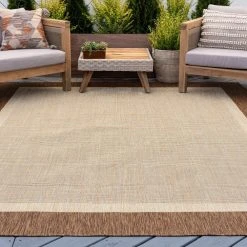 Eco Solid Border Brown 5 ft. x 8 ft. Indoor/Outdoor Area Rug by Tayse Rugs -Malibu Wide Plank Shop brown tayse rugs outdoor rugs eco1203 5x8 31 1000