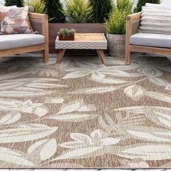 Eco Floral Brown 5 ft. x 8 ft. Indoor/Outdoor Area Rug by Tayse Rugs -Malibu Wide Plank Shop brown tayse rugs outdoor rugs eco1703 5x8 31 1000