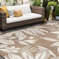 Eco Floral Brown 5 ft. x 8 ft. Indoor/Outdoor Area Rug by Tayse Rugs -Malibu Wide Plank Shop brown tayse rugs outdoor rugs eco1703 5x8 44 1000