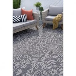 Veranda Floral Charcoal 8 ft. x 10 ft. Indoor/Outdoor Area Rug by Tayse Rugs -Malibu Wide Plank Shop charcoal tayse rugs outdoor rugs vnd2618 8x10 31 1000