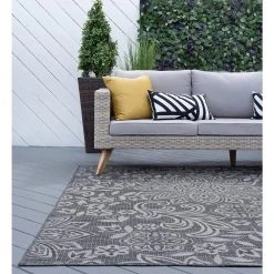Veranda Floral Charcoal 8 ft. x 10 ft. Indoor/Outdoor Area Rug by Tayse Rugs -Malibu Wide Plank Shop charcoal tayse rugs outdoor rugs vnd2618 8x10 76 1000