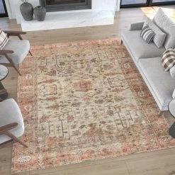 Parker Persian Cream 5 ft. x 7 ft. Machine Washable Indoor Area Rug by Tayse Rugs -Malibu Wide Plank Shop cream tayse rugs area rugs prk1817 5x7 fa 1000