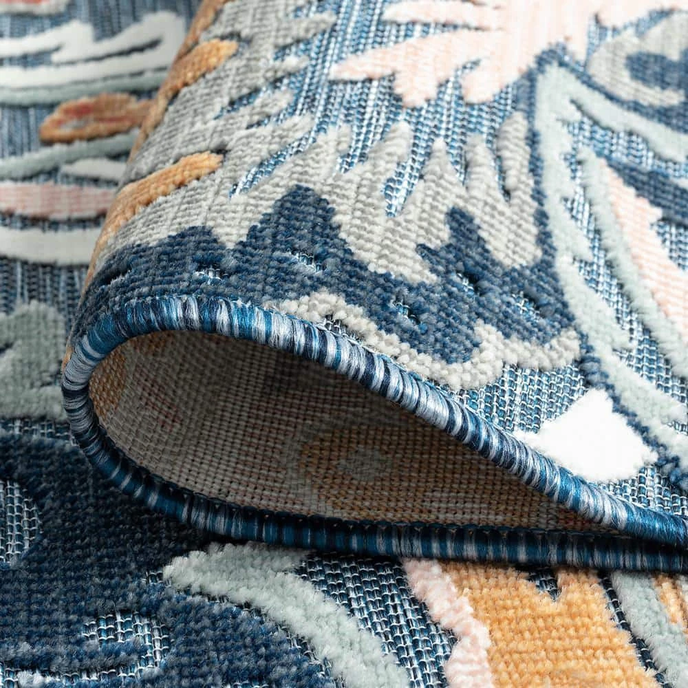 Tropic Floral Dark Blue 8 ft. x 10 ft. Indoor/Outdoor Area Rug by Tayse Rugs 7 Tropic Floral Dark Blue 8 ft. x 10 ft. Indoor/Outdoor Area Rug by Tayse Rugs - Image 5