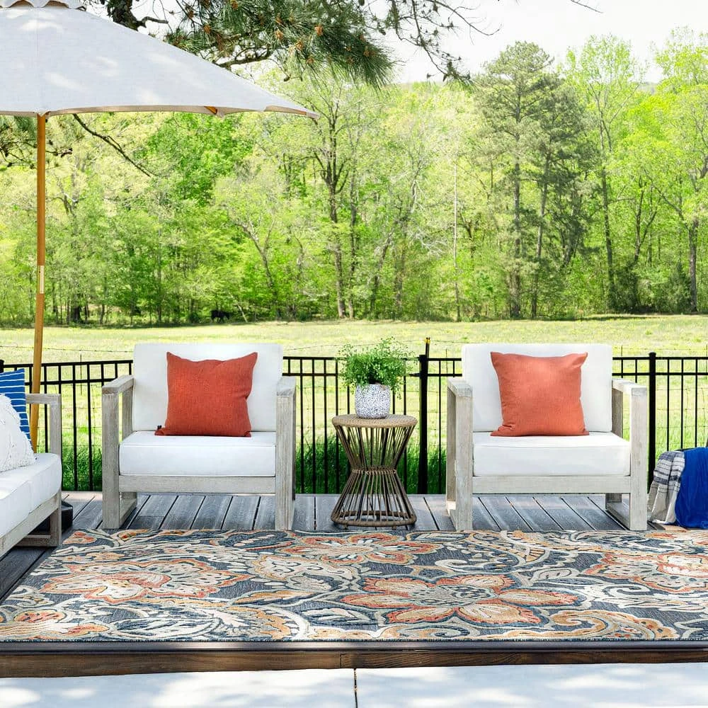 Tropic Floral Dark Blue 8 ft. x 10 ft. Indoor/Outdoor Area Rug by Tayse Rugs 8 Tropic Floral Dark Blue 8 ft. x 10 ft. Indoor/Outdoor Area Rug by Tayse Rugs - Image 6