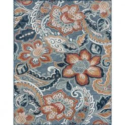 Tropic Floral Dark Blue 8 ft. x 10 ft. Indoor/Outdoor Area Rug by Tayse Rugs