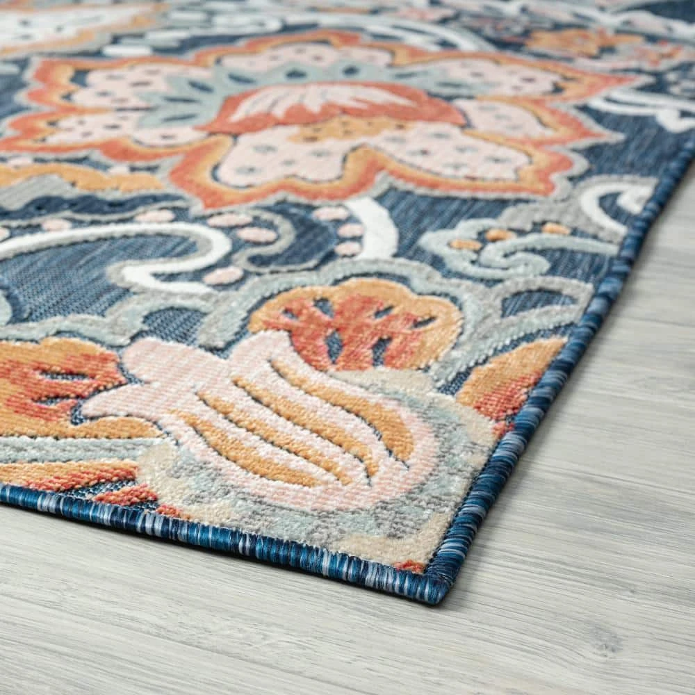 Tropic Floral Dark Blue 8 ft. x 10 ft. Indoor/Outdoor Area Rug by Tayse Rugs 5 Tropic Floral Dark Blue 8 ft. x 10 ft. Indoor/Outdoor Area Rug by Tayse Rugs - Image 3