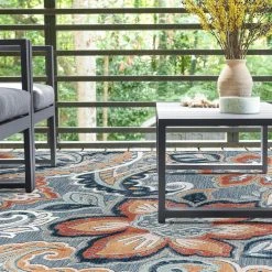 Tropic Floral Dark Blue 8 ft. x 10 ft. Indoor/Outdoor Area Rug by Tayse Rugs 16 Tropic Floral Dark Blue 8 ft. x 10 ft. Indoor/Outdoor Area Rug by Tayse Rugs -Malibu Wide Plank Shop dark blue tayse rugs outdoor rugs trp1307 8x10 fa 1000