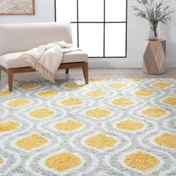 Uptown Shag Geometric Gold 8 ft. x 10 ft. Indoor Area Rug by Tayse Rugs -Malibu Wide Plank Shop gold tayse rugs area rugs upt1010 8x10 31 1000