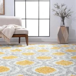 Uptown Shag Geometric Gold 8 ft. x 10 ft. Indoor Area Rug by Tayse Rugs -Malibu Wide Plank Shop gold tayse rugs area rugs upt1010 8x10 44 1000