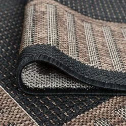 Eco Striped Border Gold 2 ft. x 8 ft. Indoor/Outdoor Runner Rug by Tayse Rugs -Malibu Wide Plank Shop gold tayse rugs outdoor rugs eco1101 2x8 1f 1000