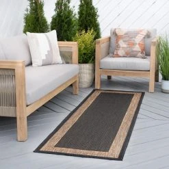 Eco Striped Border Gold 2 ft. x 8 ft. Indoor/Outdoor Runner Rug by Tayse Rugs -Malibu Wide Plank Shop gold tayse rugs outdoor rugs eco1101 2x8 31 1000