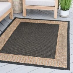 Eco Striped Border Gold 3 ft. x 10 ft. Indoor/Outdoor Runner Rug by Tayse Rugs -Malibu Wide Plank Shop gold tayse rugs outdoor rugs eco1101 3x10 44 1000