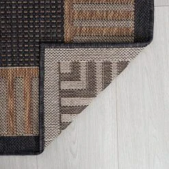 Eco Striped Border Gold 3 ft. x 10 ft. Indoor/Outdoor Runner Rug by Tayse Rugs -Malibu Wide Plank Shop gold tayse rugs outdoor rugs eco1101 3x10 4f 1000